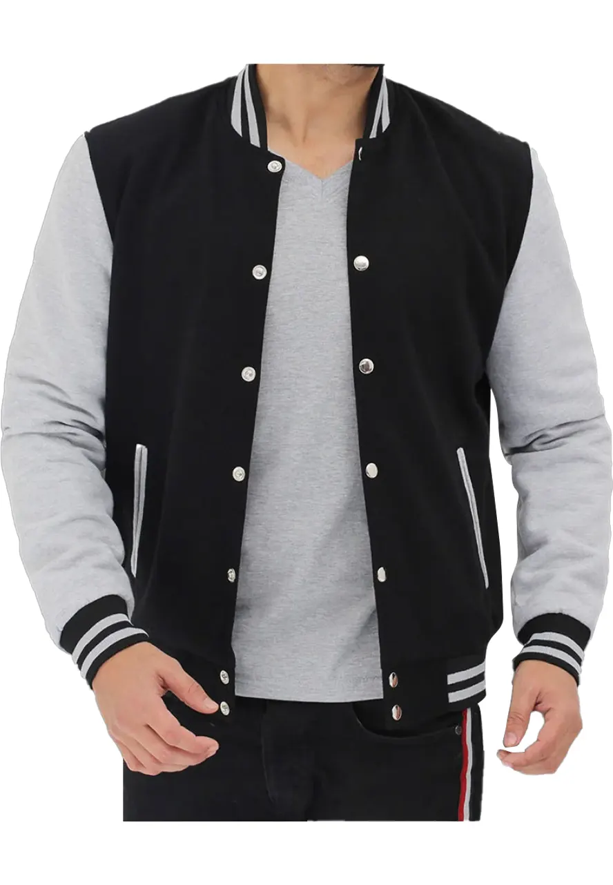 Men's Bomber Baseball Black and Grey Jacket Men's Bomber Baseball Black and Grey Jacket - Image 3