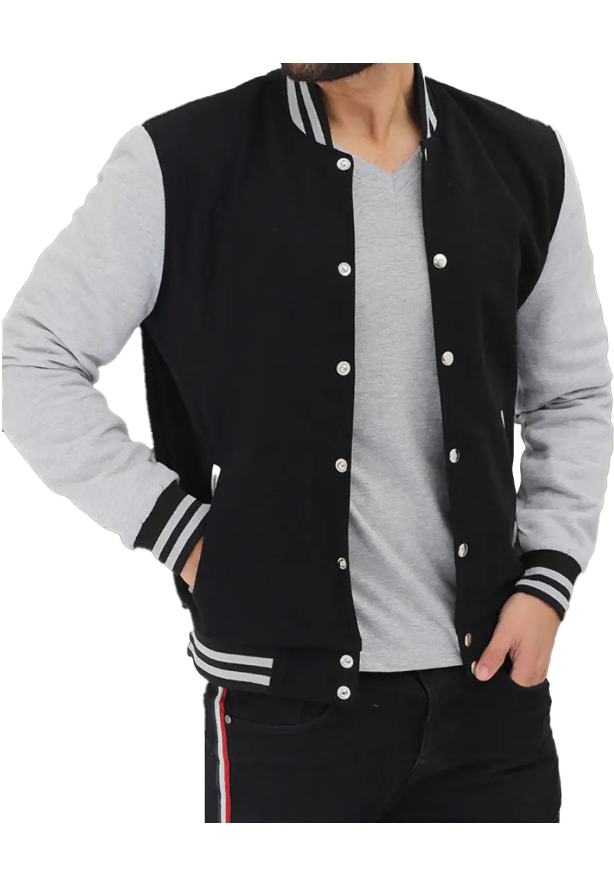 Men's Bomber Baseball Black and Grey Jacket Men's Bomber Baseball Black and Grey Jacket - Image 4
