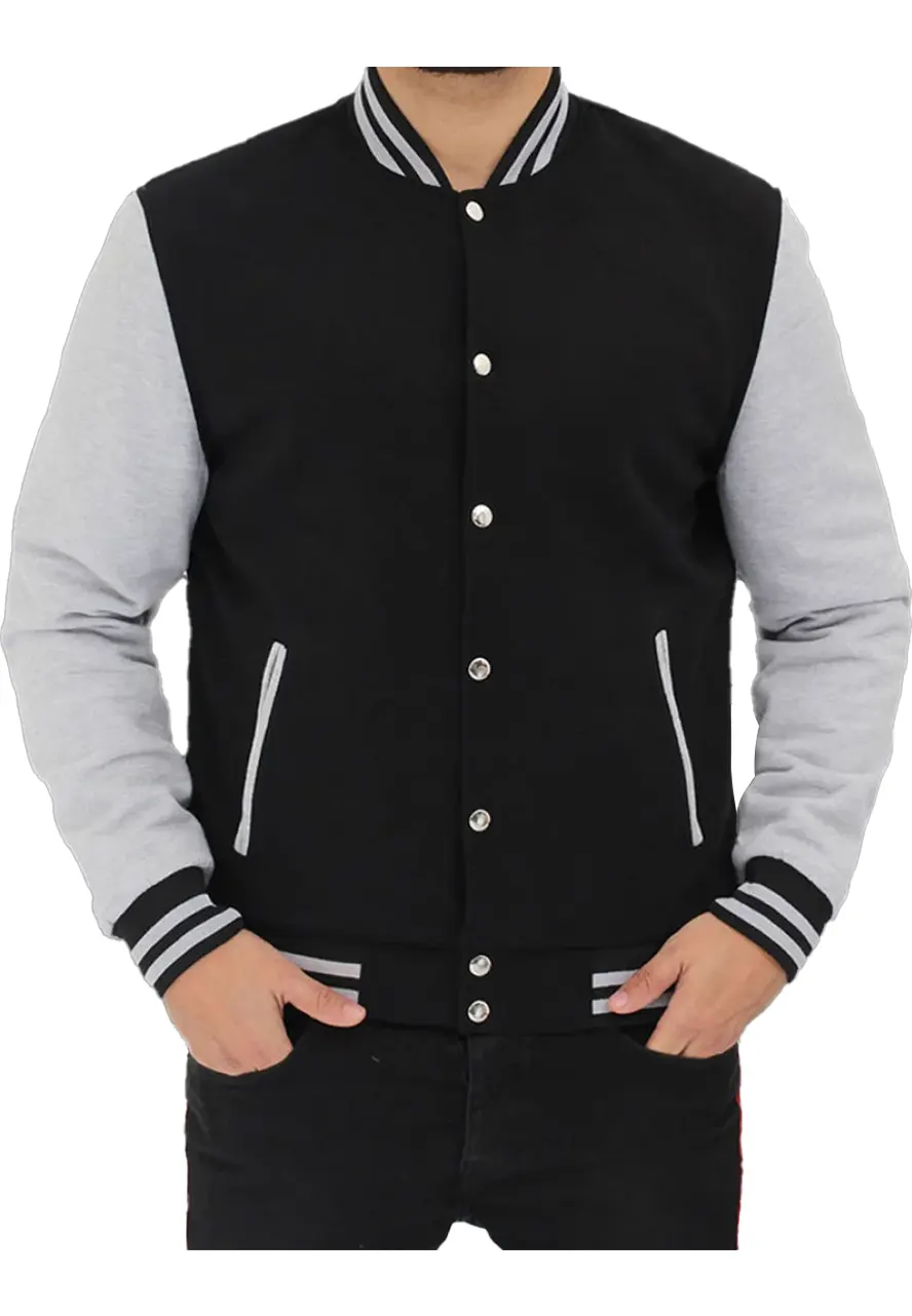Men's Bomber Baseball Black and Grey Jacket Men's Bomber Baseball Black and Grey Jacket