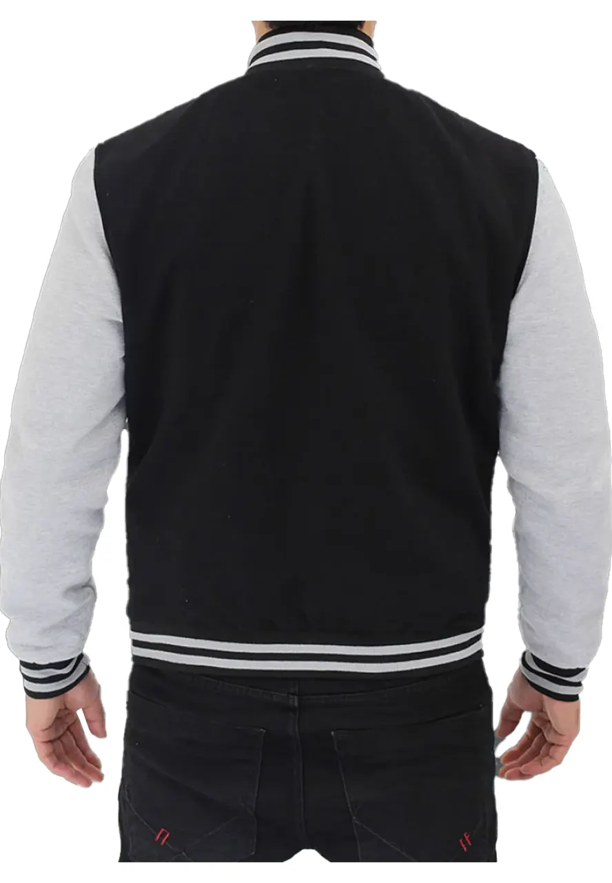 Men's Bomber Baseball Black and Grey Jacket Men's Bomber Baseball Black and Grey Jacket - Image 2