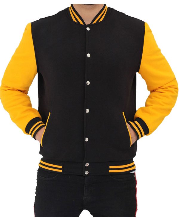 Men's Black and Yellow Bomber Varsity Jacket