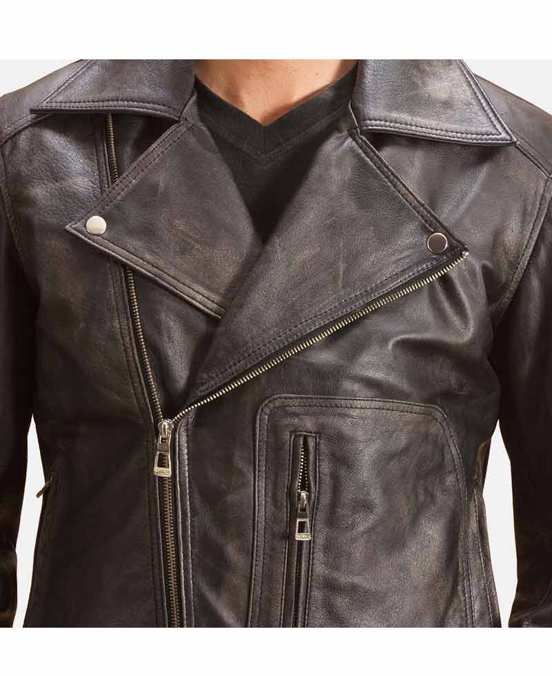 Men's Belted Biker Asymmetrical Distressed Black Leather Jacket Men's Belted Biker Asymmetrical Distressed Black Leather Jacket - Image 3