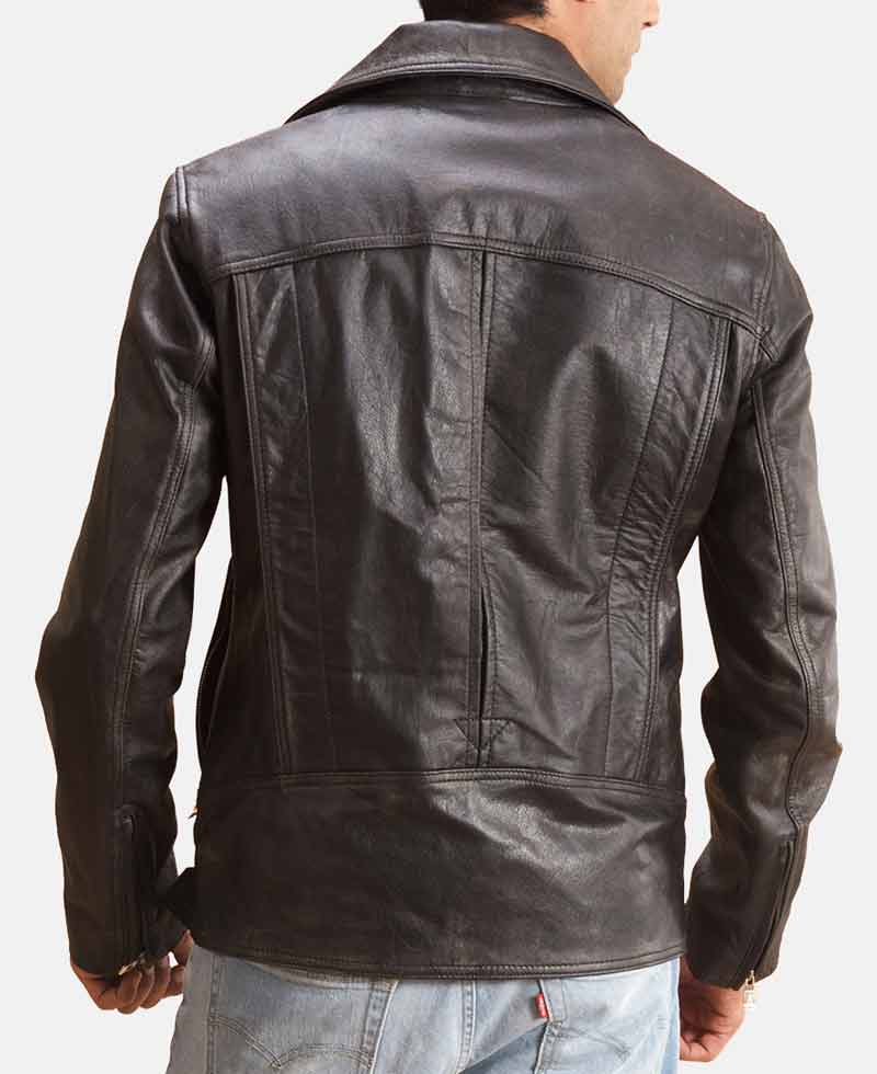 Men's Belted Biker Asymmetrical Distressed Black Leather Jacket Men's Belted Biker Asymmetrical Distressed Black Leather Jacket - Image 4