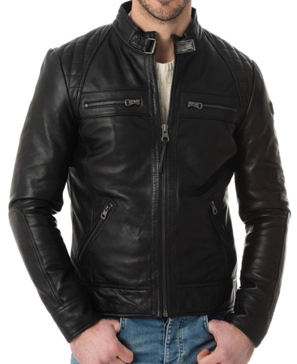Men's Casual Diamond Quilted Shoulder Belted Collar Jacket