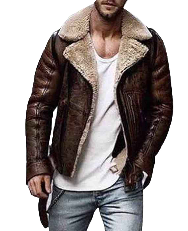 Men's WFJ01 Belted Shearling Brown Distressed Leather Jacket Men's WFJ01 Belted Shearling Brown Distressed Leather Jacket - Image 2
