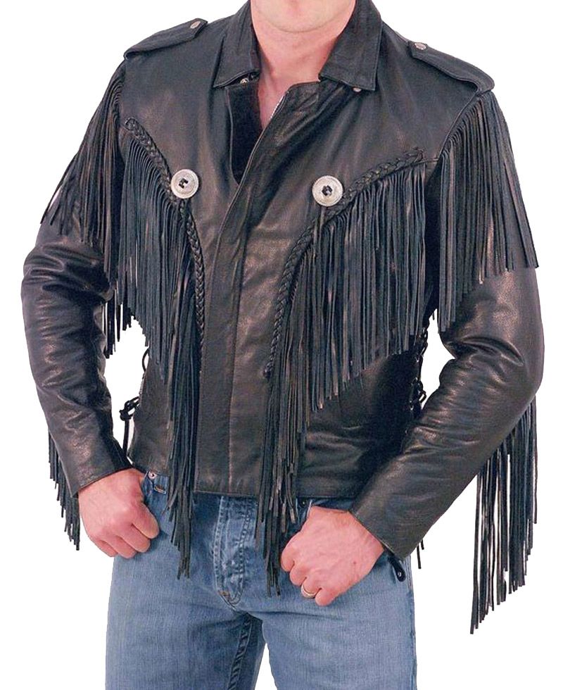 Men's Fringed Biker Beltless Black Leather Jacket Men's Fringed Biker Beltless Black Leather Jacket - Image 7