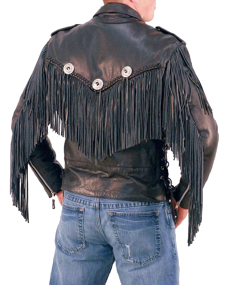Men's Fringed Biker Beltless Black Leather Jacket Men's Fringed Biker Beltless Black Leather Jacket - Image 5