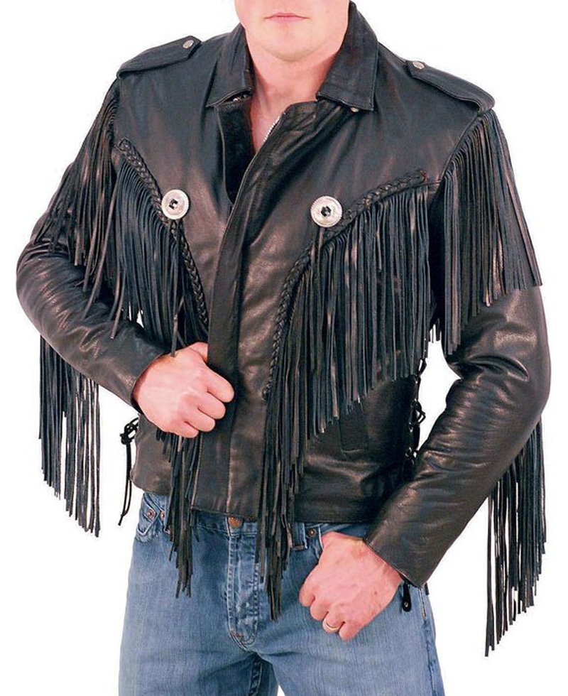 Men's Fringed Biker Beltless Black Leather Jacket Men's Fringed Biker Beltless Black Leather Jacket - Image 6