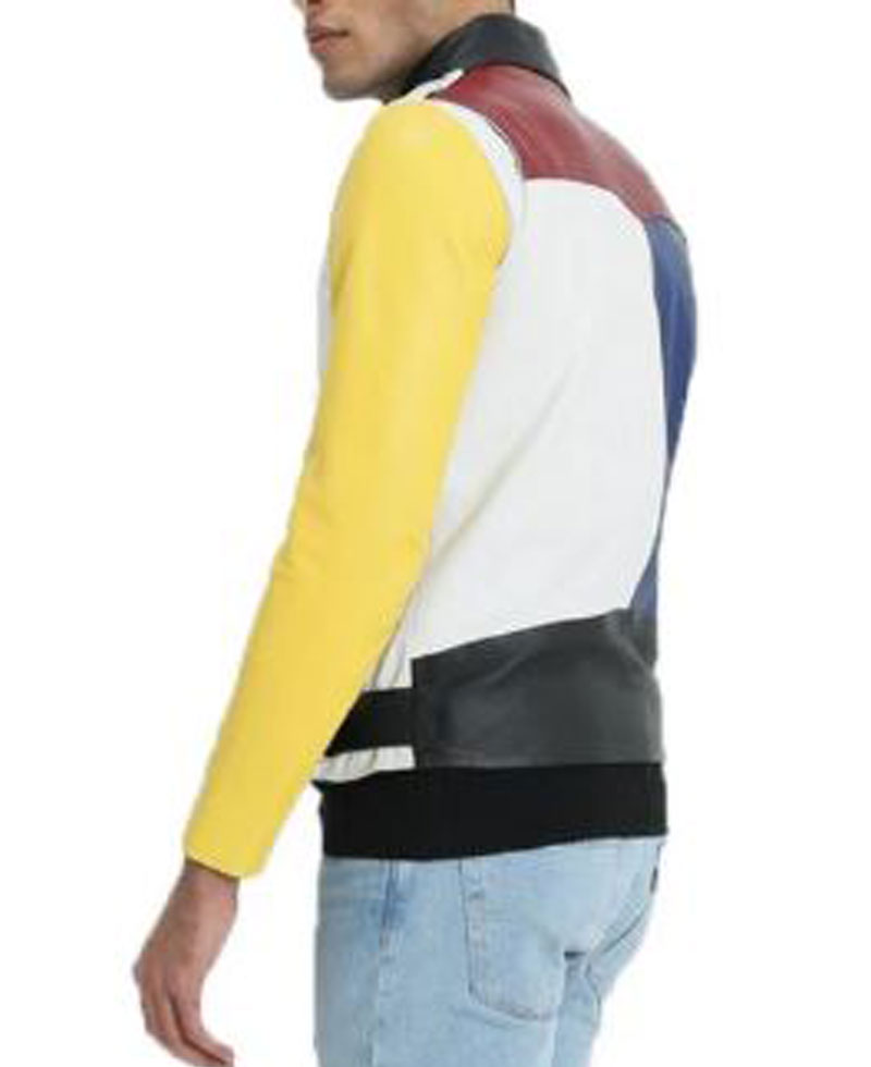 Men's FJM595 Asymmetrical Biker Multi Color Leather Jacket Men's FJM595 Asymmetrical Biker Multi Color Leather Jacket - Image 2