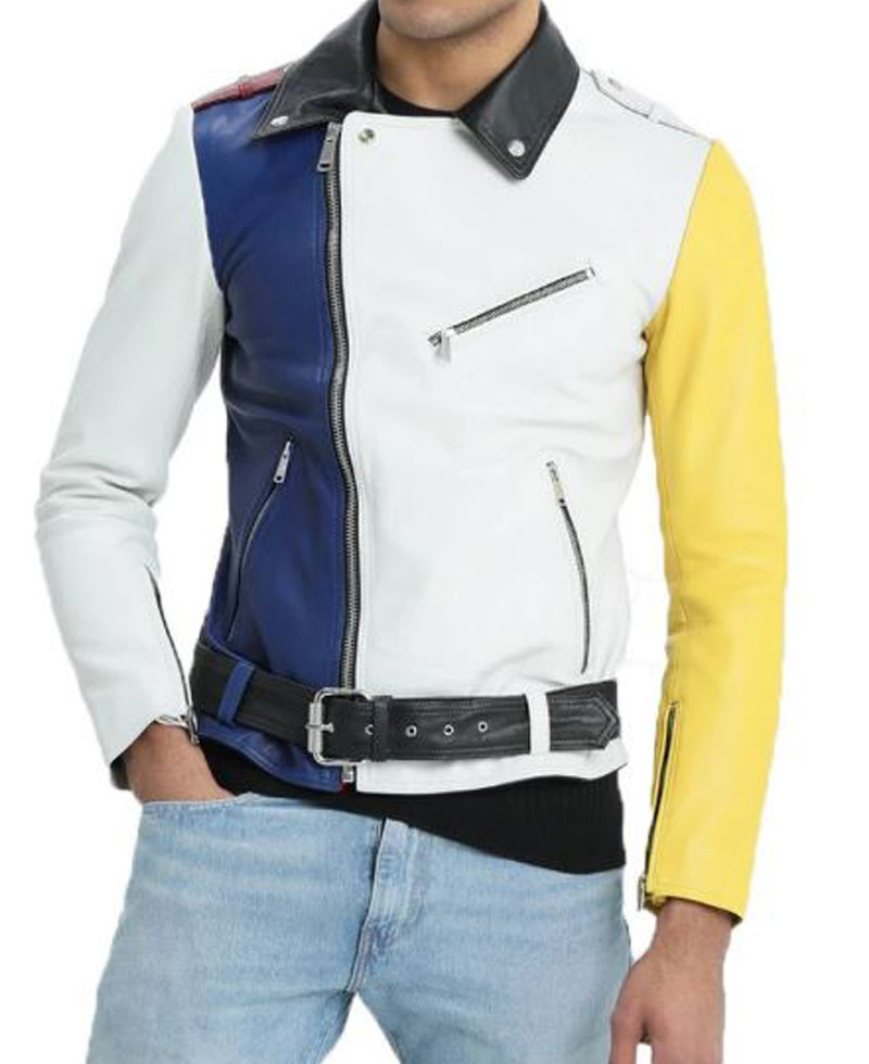 Men's FJM595 Asymmetrical Biker Multi Color Leather Jacket Men's FJM595 Asymmetrical Biker Multi Color Leather Jacket