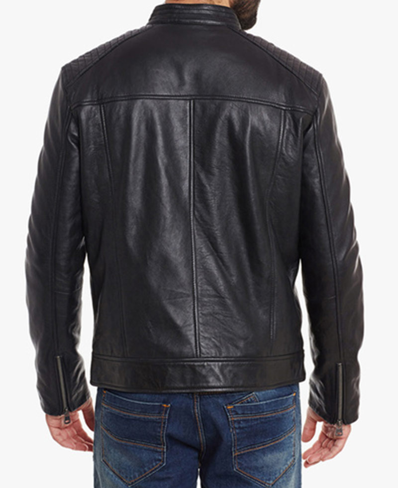 Men's Padded Black Leather Motorcycle Jacket Men's Padded Black Leather Motorcycle Jacket - Image 2