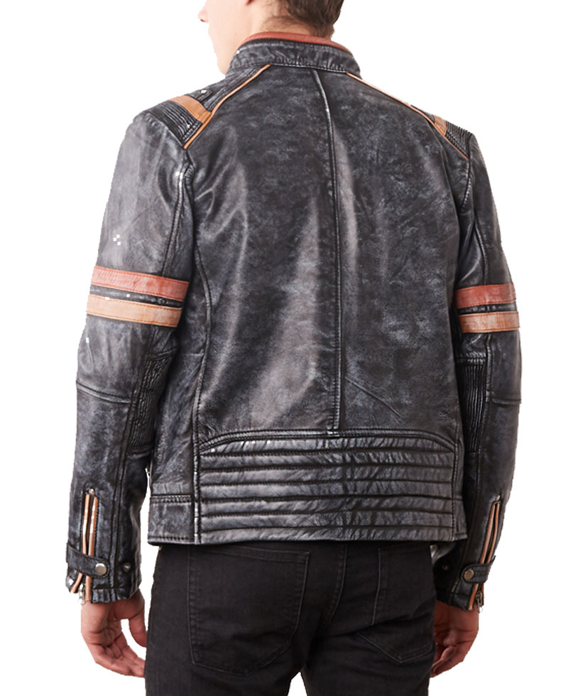 Men's Stonewash Biker Black Leather Jacket Men's Stonewash Biker Black Leather Jacket - Image 2