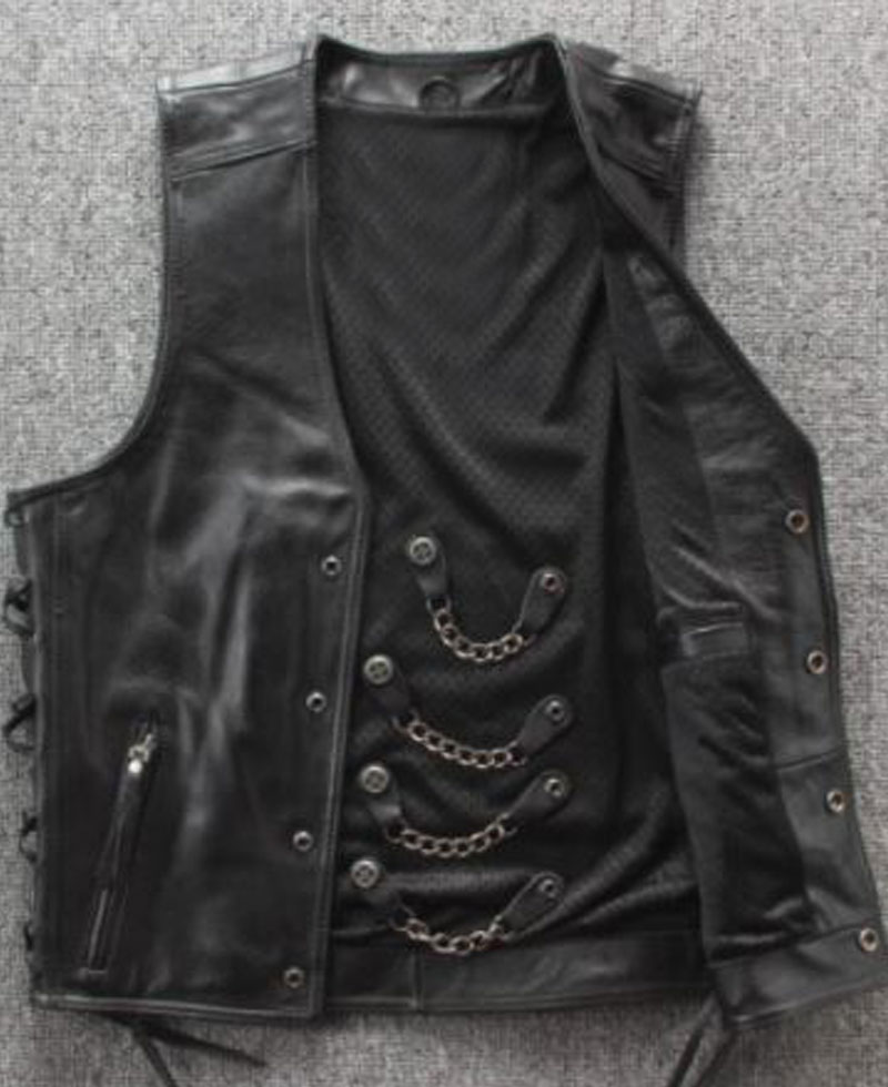 Men's Chain Biker Black Vest Men's Chain Biker Black Vest - Image 3