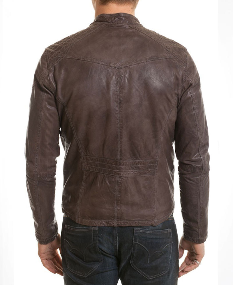 Men's Moto Collar Real Leather Brown Jacket Men's Moto Collar Real Leather Brown Jacket - Image 2