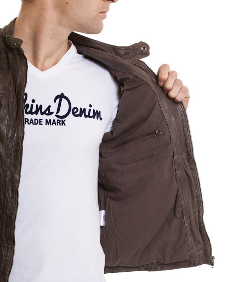 Men's Moto Collar Real Leather Brown Jacket Men's Moto Collar Real Leather Brown Jacket - Image 5