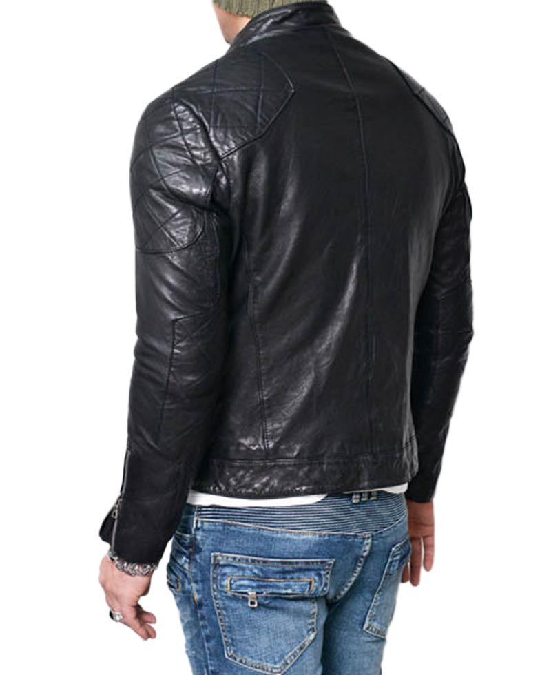 Men's Motorcycle Quilted Shoulder Lambskin Leather Jacket Men's Motorcycle Quilted Shoulder Lambskin Leather Jacket - Image 2