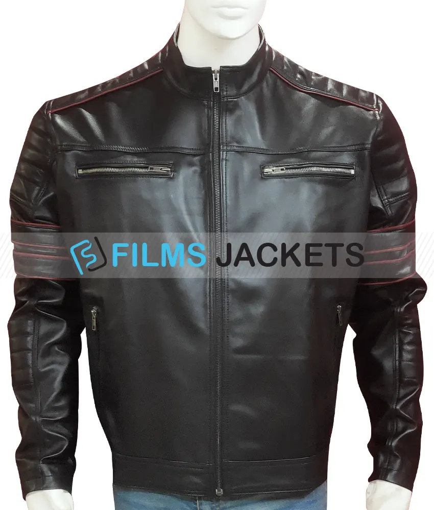 Men's Pegasus Red Striped Leather Jacket Men's Pegasus Red Striped Leather Jacket - Image 4