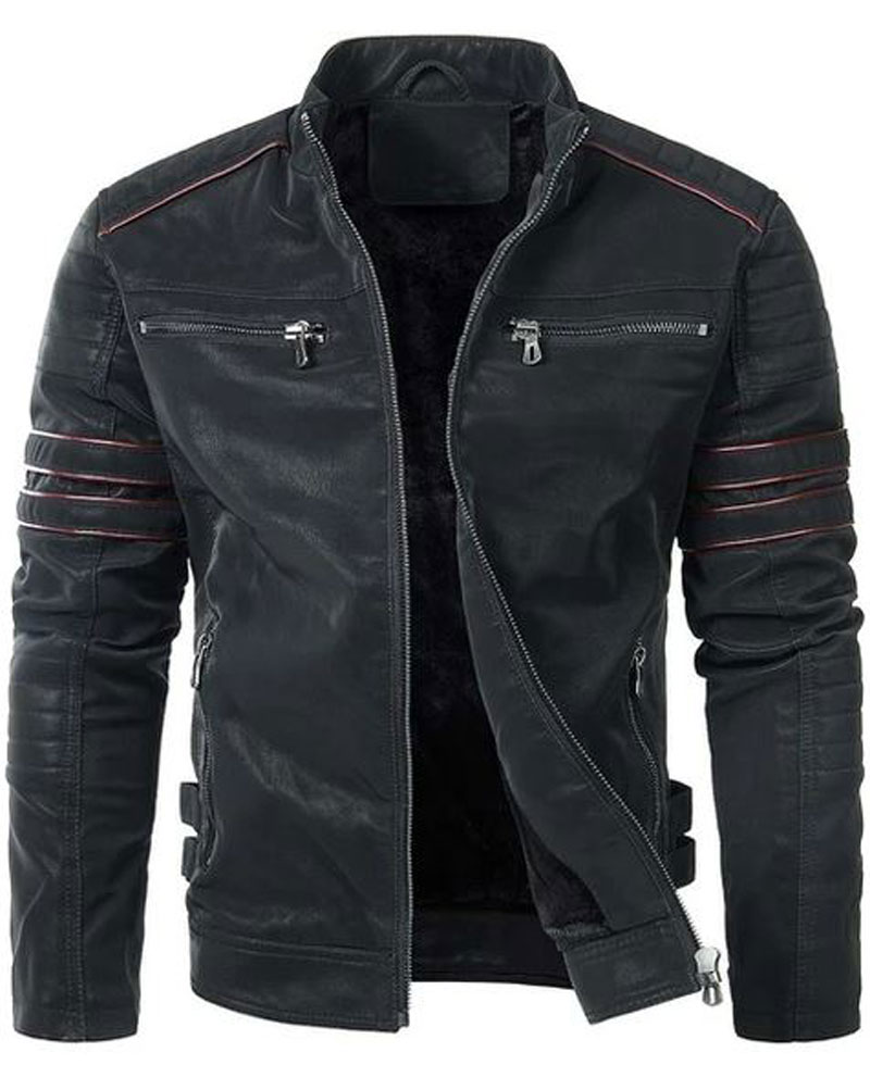 Men's Pegasus Red Striped Leather Jacket Men's Pegasus Red Striped Leather Jacket