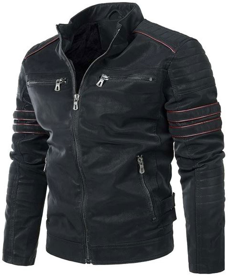 Men's Pegasus Red Striped Leather Jacket Men's Pegasus Red Striped Leather Jacket - Image 2