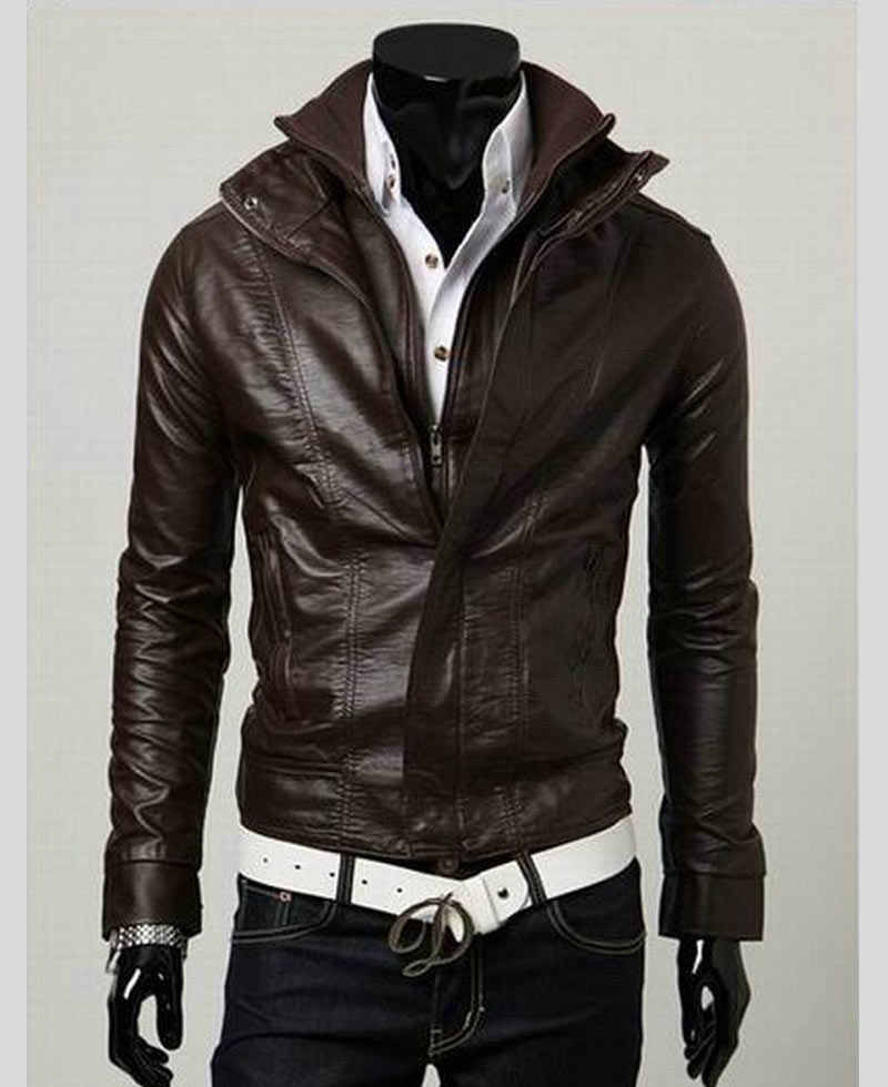Men's Biker Style Multi Color Slim Fit Faux Leather Jacket Men's Biker Style Multi Color Slim Fit Faux Leather Jacket - Image 5