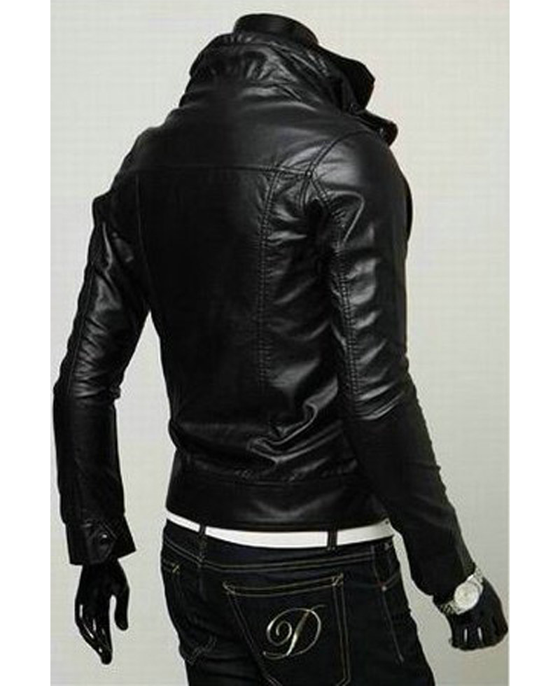 Men's Biker Style Multi Color Slim Fit Faux Leather Jacket Men's Biker Style Multi Color Slim Fit Faux Leather Jacket - Image 4