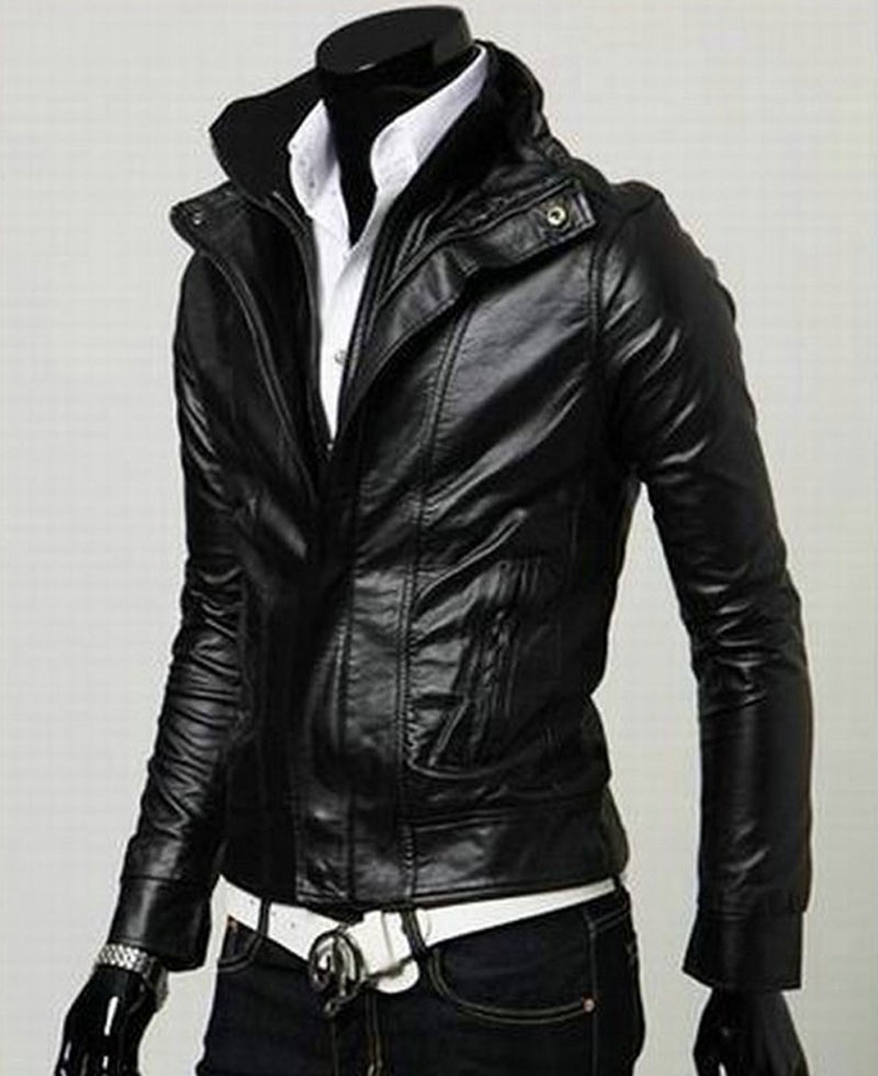Men's Biker Style Multi Color Slim Fit Faux Leather Jacket Men's Biker Style Multi Color Slim Fit Faux Leather Jacket - Image 3
