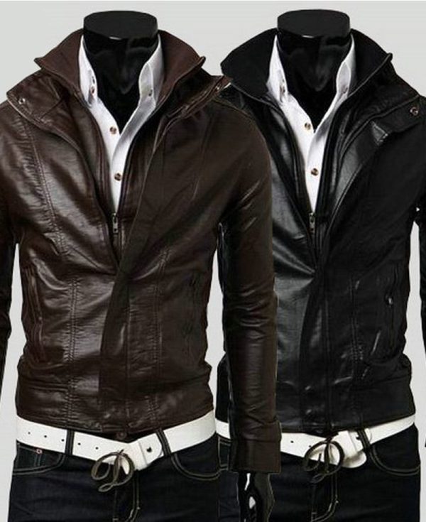 Men's Biker Style Multi Color Slim Fit Faux Leather Jacket