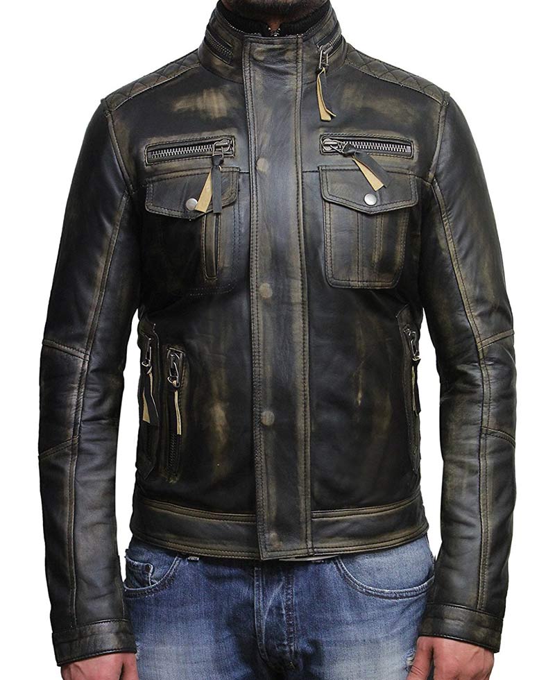 Men's Vintage Biker Style Waxed Black Leather Jacket Men's Vintage Biker Style Waxed Black Leather Jacket - Image 3