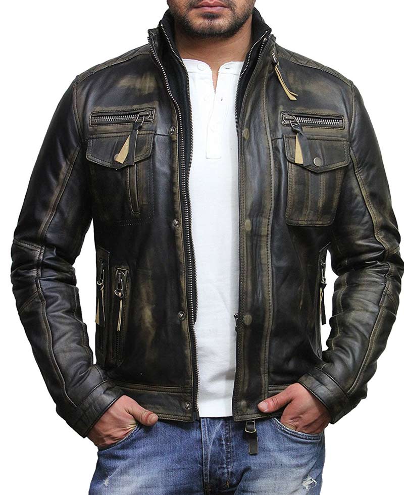 Men's Vintage Biker Style Waxed Black Leather Jacket Men's Vintage Biker Style Waxed Black Leather Jacket