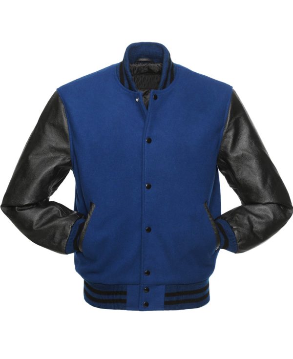 Men's Wool Blue and Black Leather Jacket