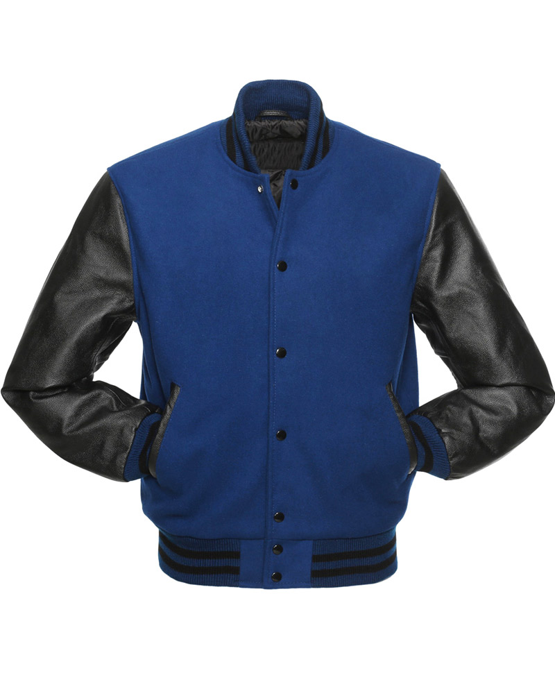 Men's Wool Blue and Black Leather Jacket Men's Wool Blue and Black Leather Jacket