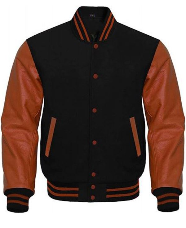 Men's Bomber Varsity Black and Brown Jacket