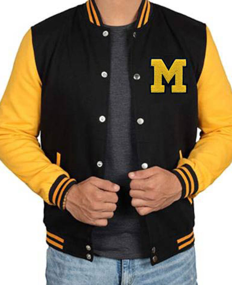 Men's Black and Yellow Letterman M Jacket Men's Black and Yellow Letterman M Jacket - Image 2