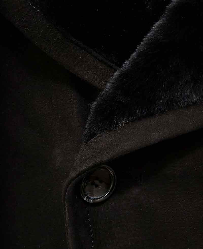 Men's Double Breasted Suede Black Coat Men's Double Breasted Suede Black Coat - Image 3