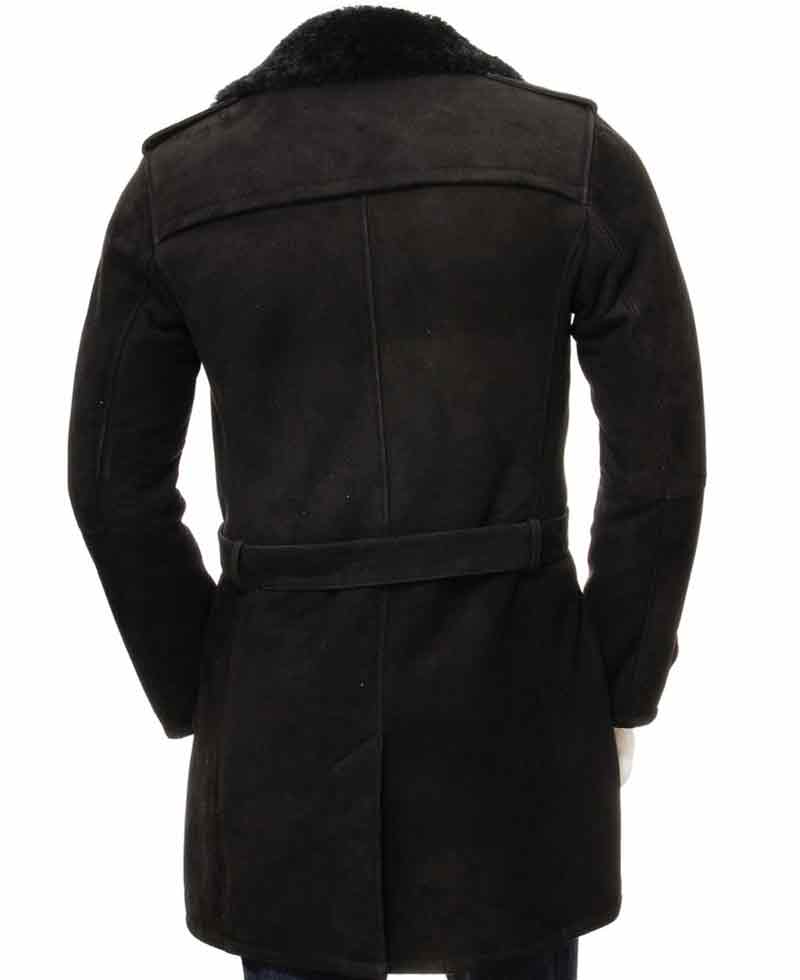 Men's Double Breasted Suede Black Coat Men's Double Breasted Suede Black Coat - Image 4