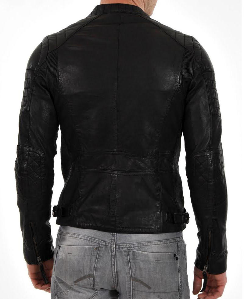Men's Moto Black Lambskin Leather Jacket mens lambskin motorcycle jacket