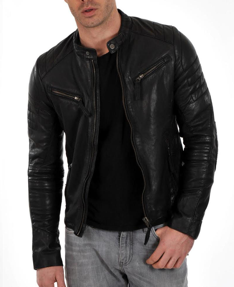 Men's Moto Black Lambskin Leather Jacket motorcycle jacket
