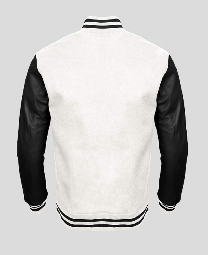 Men's Bomber Varsity Black and White Jacket Men's Bomber Varsity Black and White Jacket - Image 2