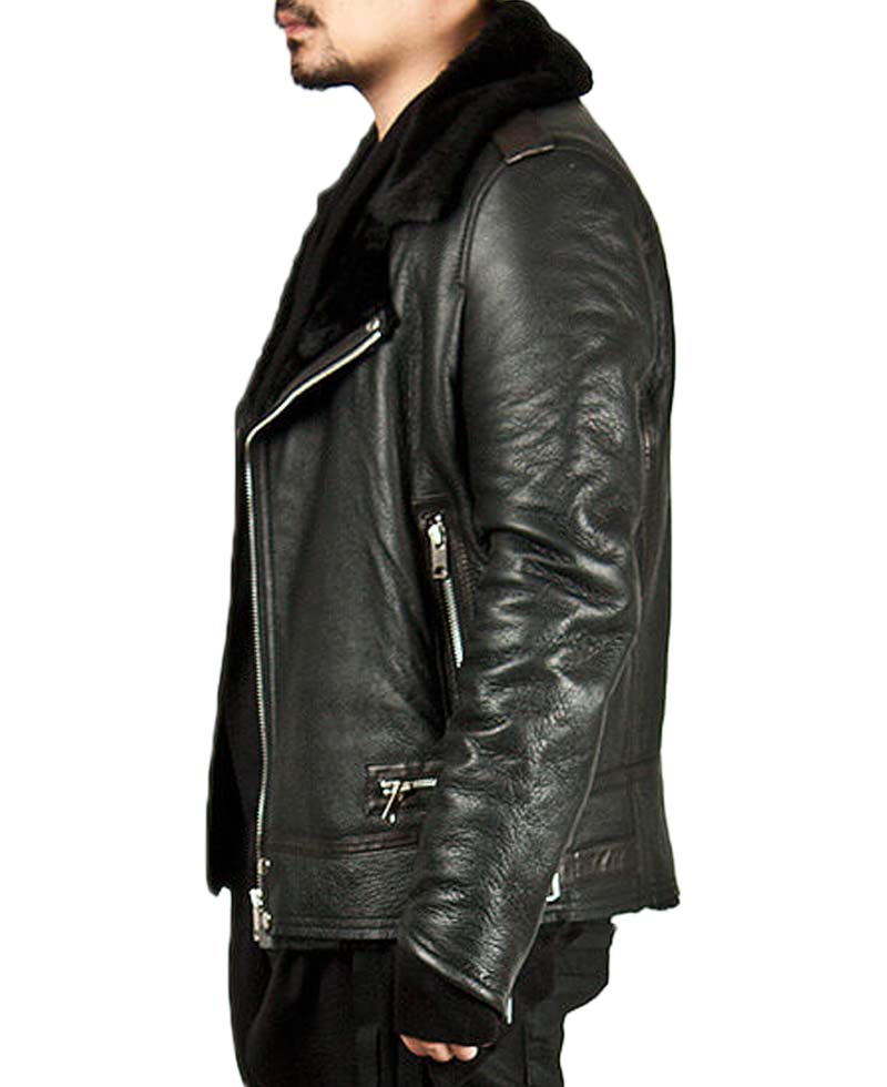 Men's Shearling Lambskin Black Leather Jacket Men's Shearling Lambskin Black Leather Jacket - Image 3