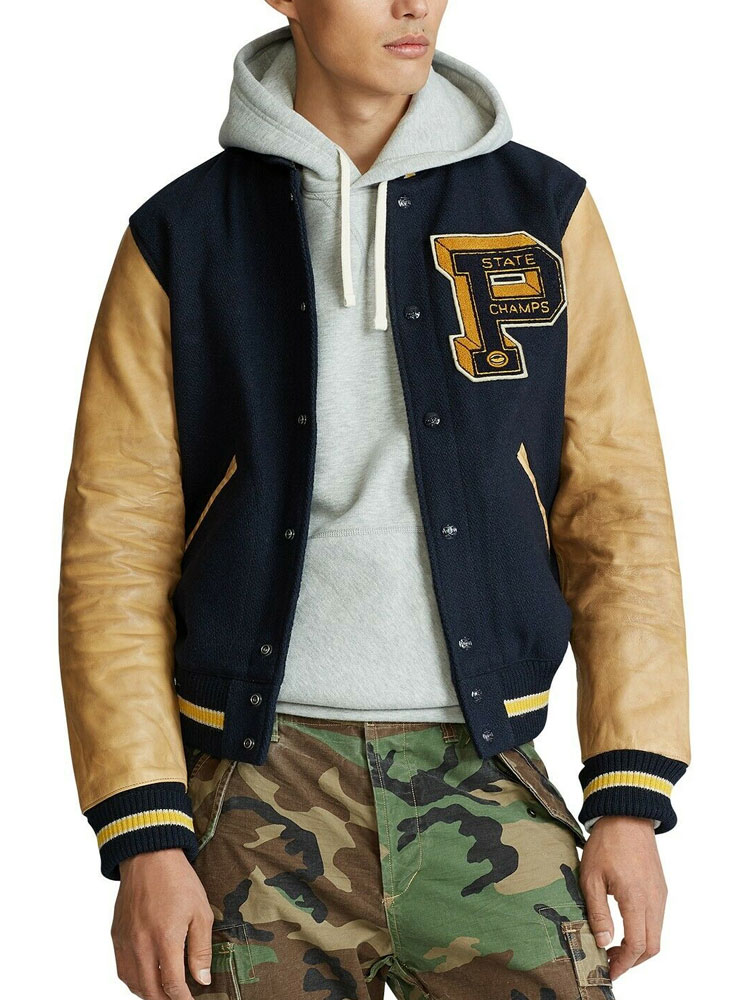 Men's State Champs Navy Blue and Brown Jacket Men's State Champs Navy Blue and Brown Jacket - Image 4