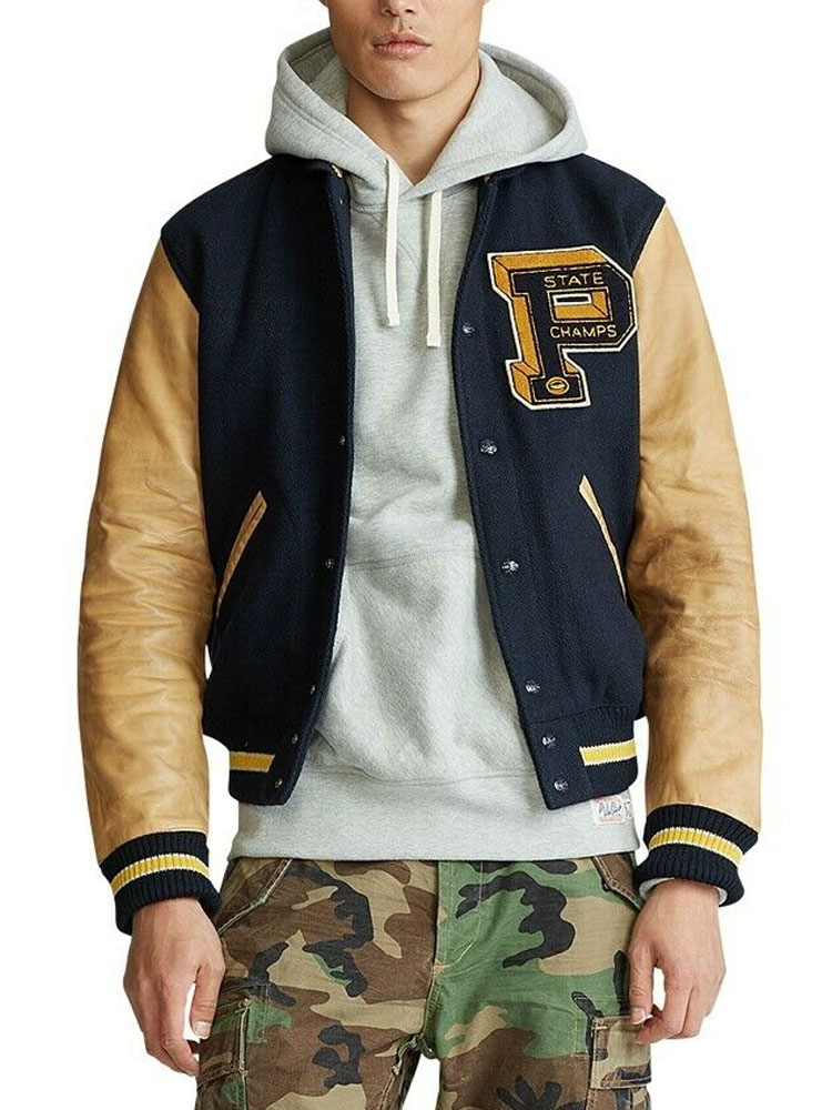 Men's State Champs Navy Blue and Brown Jacket Men's State Champs Navy Blue and Brown Jacket - Image 3