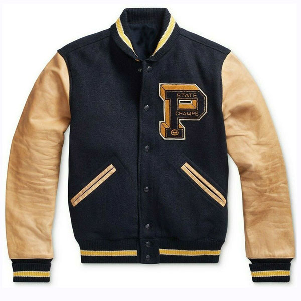Men's State Champs Navy Blue and Brown Jacket Men's State Champs Navy Blue and Brown Jacket