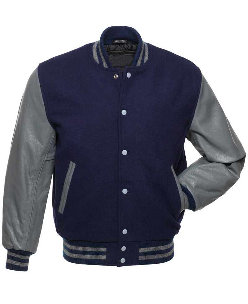 Men's Blue and Gray Bomber Jacket Men's Blue and Gray Bomber Jacket - Image 3