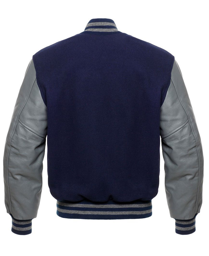 Men's Blue and Gray Bomber Jacket Men's Blue and Gray Bomber Jacket - Image 2