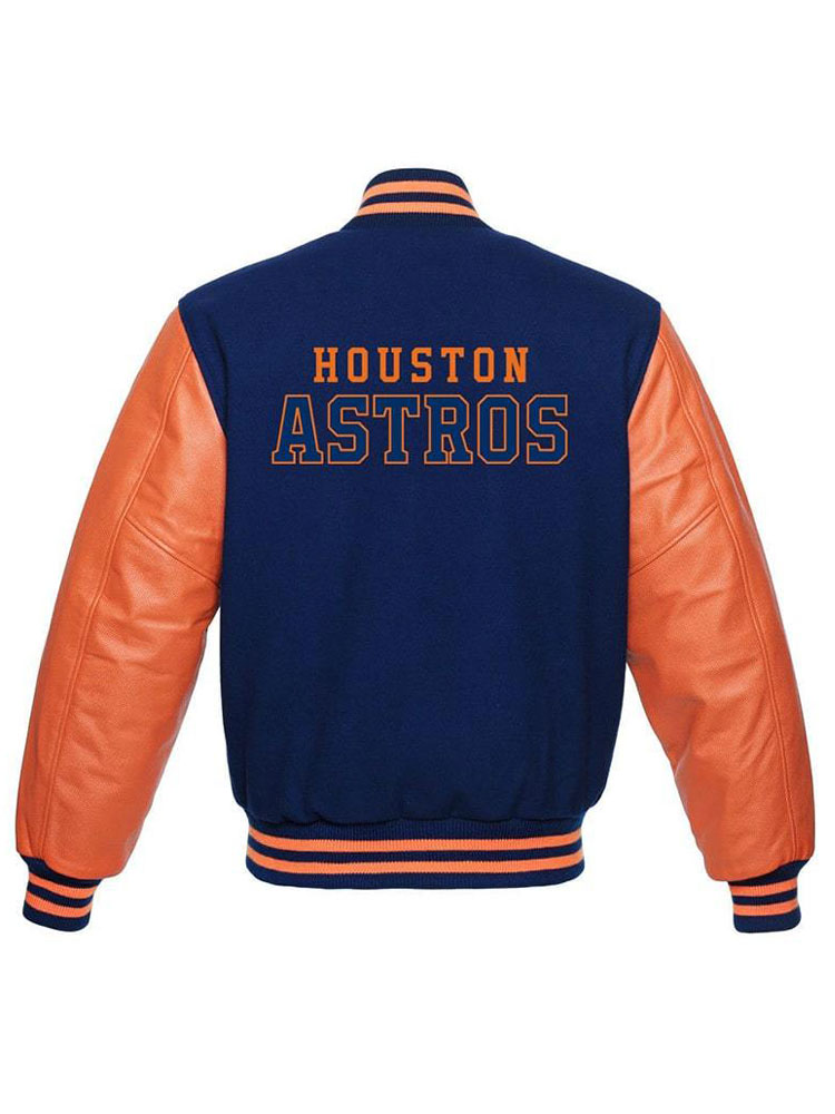 Men's Houston Astros Letterman Blue and Orange Jacket Men's Houston Astros Letterman Blue and Orange Jacket - Image 2