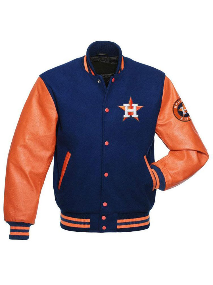 Men's Houston Astros Letterman Blue and Orange Jacket Men's Houston Astros Letterman Blue and Orange Jacket