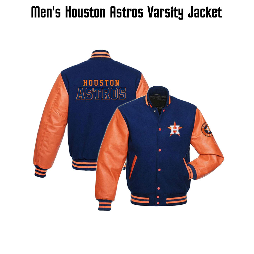 Men's Houston Astros Letterman Blue and Orange Jacket Men's Houston Astros Letterman Blue and Orange Jacket - Image 3