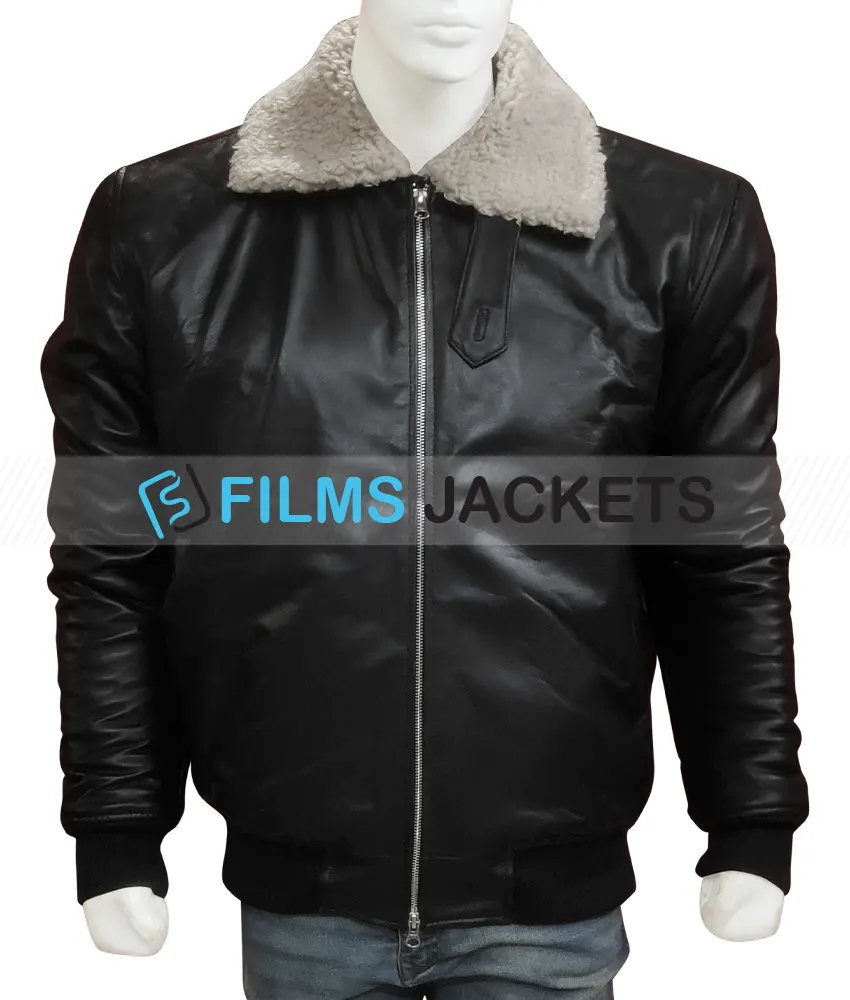 Men's Aviator Black Leather Bomber Jacket Men's Aviator Black Leather Bomber Jacket - Image 4