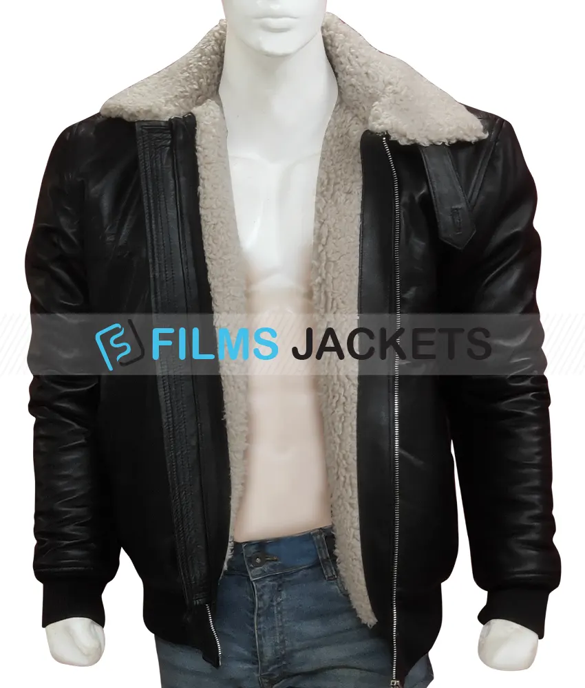 Men's Aviator Black Leather Bomber Jacket Men's Aviator Black Leather Bomber Jacket - Image 5