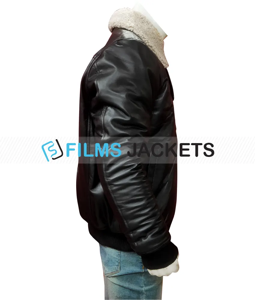 Men's Aviator Black Leather Bomber Jacket Men's Aviator Black Leather Bomber Jacket - Image 6